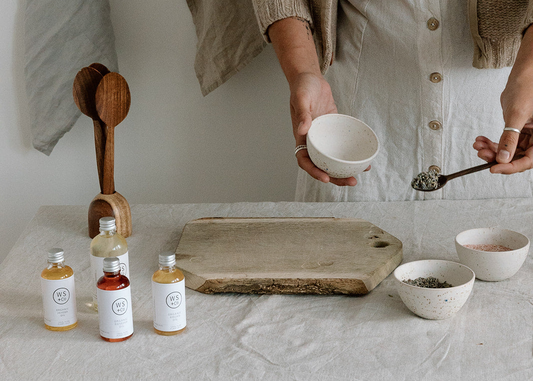 table of herbs and natural oils