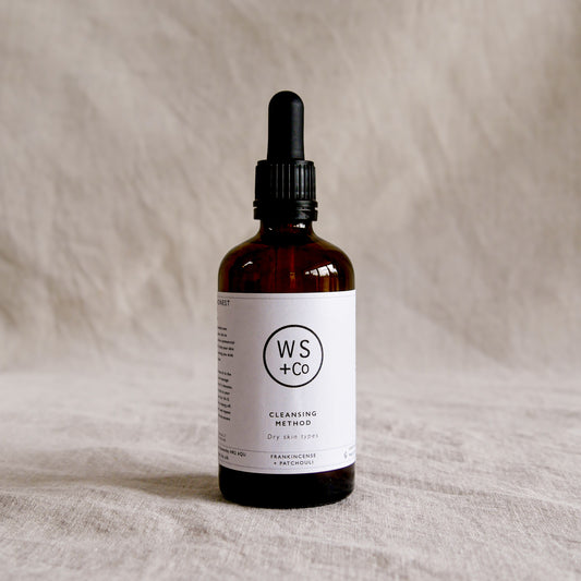 Bottle with dropper labeled 'WS+Co' Dry Skin